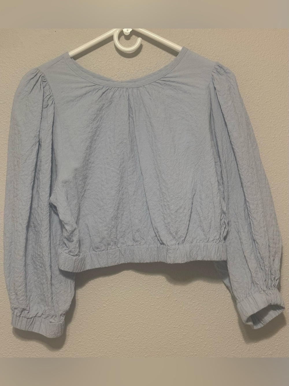 a new day Light Blue Puff-Sleeve Cropped Blouse